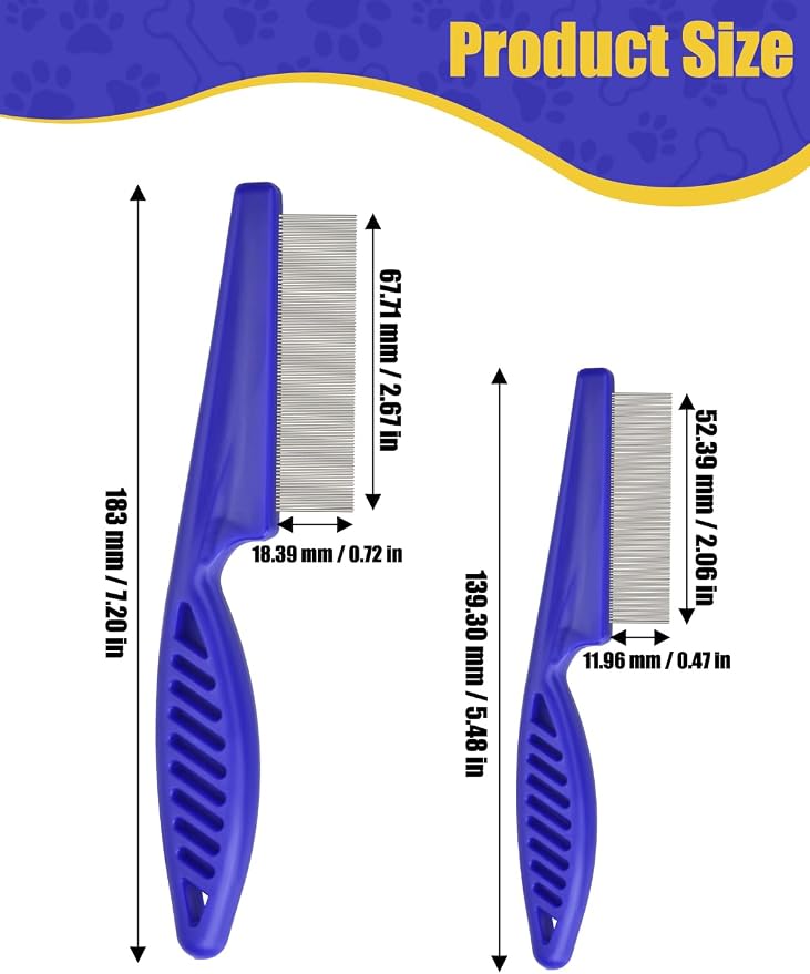 CAPHONT Flea Comb for Cats with Handle, 4 Pcs Flea Brush Tear Stain Comb Grooming Face and Matted Hair Paws Pet Lice Comb for Small, Medium & Large Cat Dog Kitten Rabbit