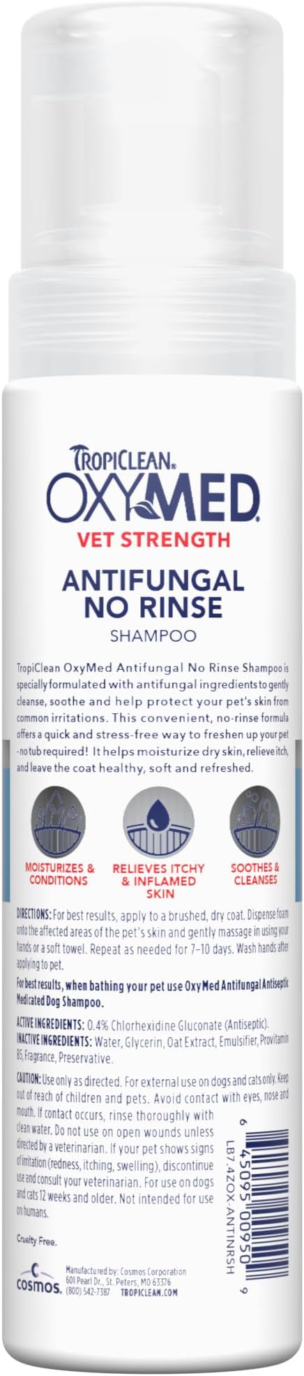 OxyMed Dry Shampoo for Dogs, No Rinse Waterless Shampoo, Dog Skin Irritation, Safe for Cats, 7.4 oz