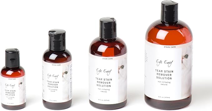 Eye Envy Tear Stain Remover Solution for Cats. Gentle, Natural and Safe. Cleans Tear Stains. Recommended by Breeders, Groomers. Remove Eye Stains from Persians and Exotics. 8 oz. Made in USA