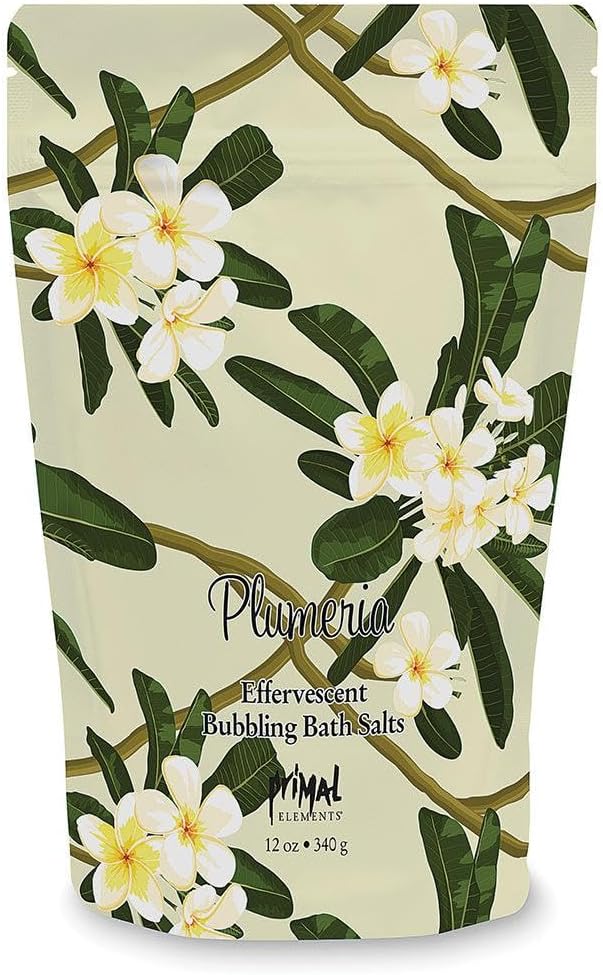 Primal Elements Detoxifying Sea Salt Soak, Bubbling Aromatherapy Salts, Plumeria, 12 oz Resealable Bag