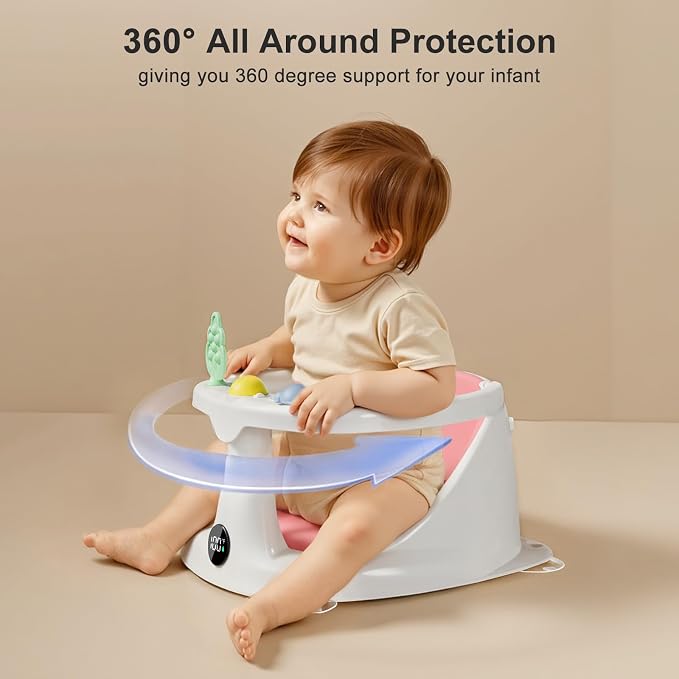 Baby Bath Seat | Bath Seats for Babies Sitting Up with Rinse Cup,Bath Seats for Babies 6 Months & Up,Non-Slip, Infant Bath Essentials,Pink