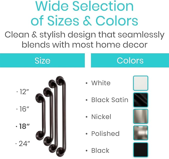 Vive Grab Bar for Showers - Bathroom Antislip Handrail for Seniors, Elderly Assistance Product, Heavy Duty Shower Handles, Handicap Grab Bars, Stainless Steel, Multipurpose, 440 lbs