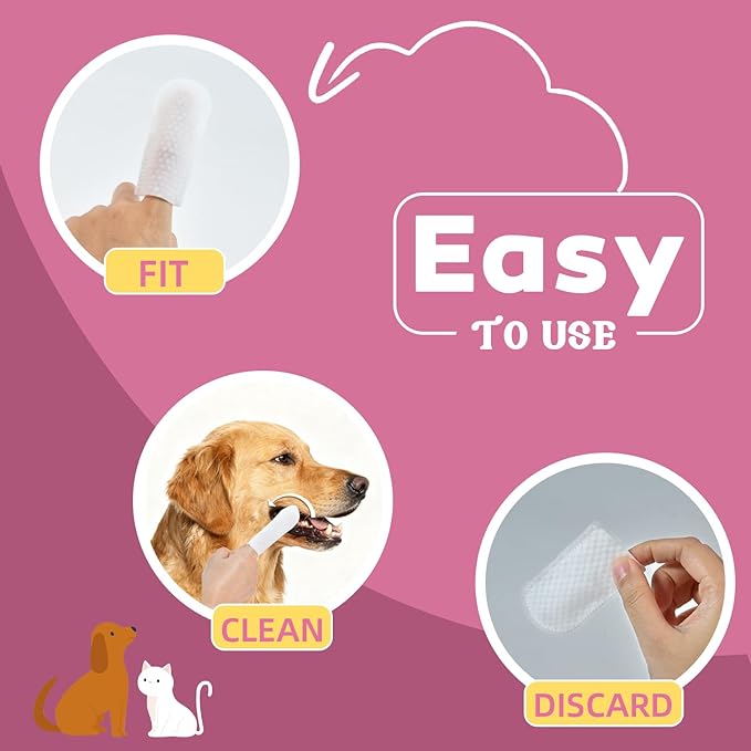 Teeth Cleaning Wipes for Dogs & Cats, Natural Formula Dog Finger Toothbrush Wipes Remove Plaque & Tartar Buildup, No-Rinse Disposable Dog Dental Care Finger Wipes(50 PCS)