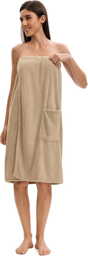 Towel Wrap For Women After Shower,Plush Bath Robe Female,Sauna Spa Wrap Around Towels With Pockets