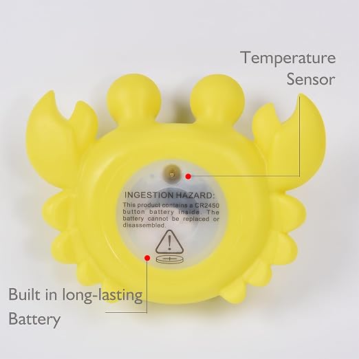 Baby Bathtub Thermometer with LED Display Screen+Yellow Crab toy-2-in-1 | Color Coded Alarm (Cold/Comfortable/hot) Bath Temperature Monitor, Adorable Floating Toys for Infants, Essential for Babies