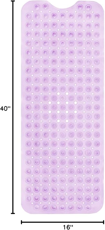 ENKOSI Bath Mat - Large Non Slip Bathtub & Shower Mat - Extra Long 40 x 16 Inch Bathroom Mats for Tub Nonslip Anti Slip Bathmats (40x16 Clear Purple 1-Pack)