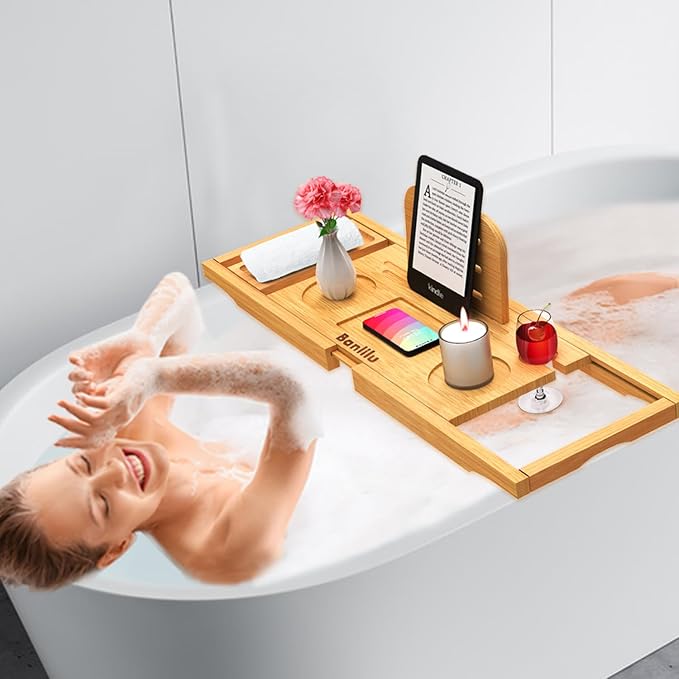 Banlilu Bathtub Tray - Bath Tray Expandable - Bath Tub Tray Table for Bathtub, Ajustable Size, Fits Most Tubs