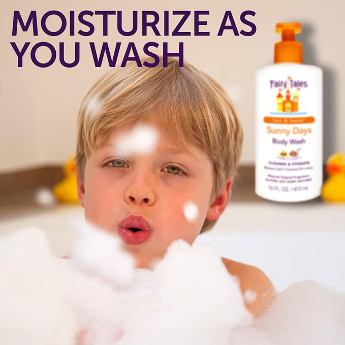 Fairy Tales Sun & Swim Kids Body Wash - Chlorine Removal After-Pool Body Wash for Kids, Washes Off Salt, Sunscreen & Pool Residue - Delicious Tropical Scent - 16oz