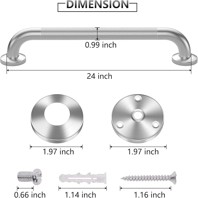 2 Pack 24 Inch Grab Bars for Bathtubs and Showers, Anti Slip Grab Bars Safe | Stainless Steel Shower Handle Toilet Handicap Elderly Senior Assist Bathroom Saft Handle with Concealed Screws ,Waterproof