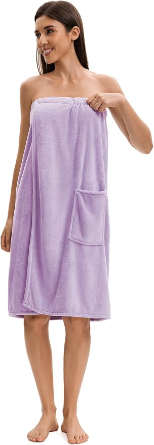 Towel Wrap For Women After Shower,Plush Bath Robe Female,Sauna Spa Wrap Around Towels With Pockets