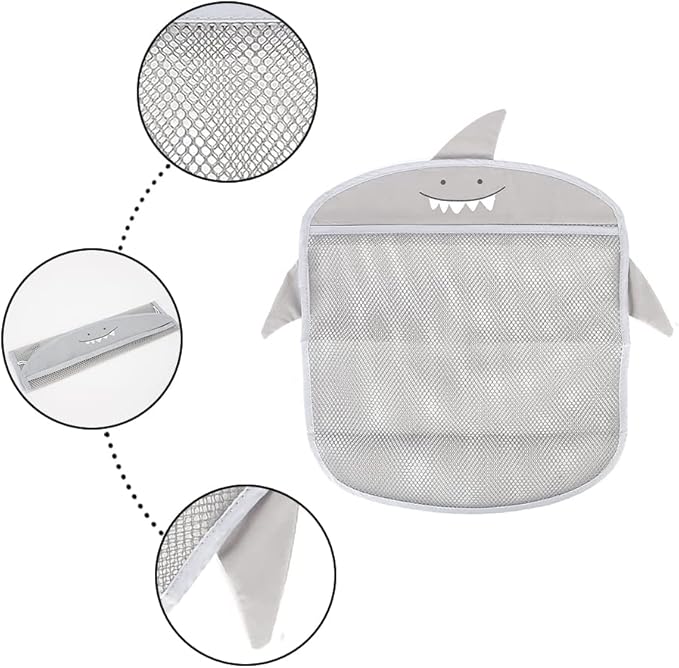 Mesh Bath Toy Storage, The bath toy holder for Bathtub Toys & Bathroom Organizer Bag- For Kids & Baby,Compatible with bath toy storage,with Two Complimentary Suckers(Shark)