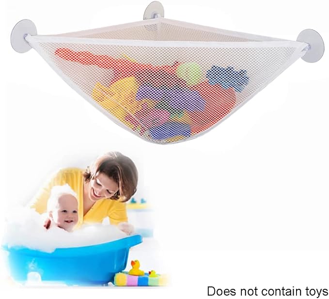 Bath Toy Organizer with Strong Suction Cups Bathtub Toys Holder Storage Net Corner Shower Caddy Bag for Baby Boys and Girls White 1PC.