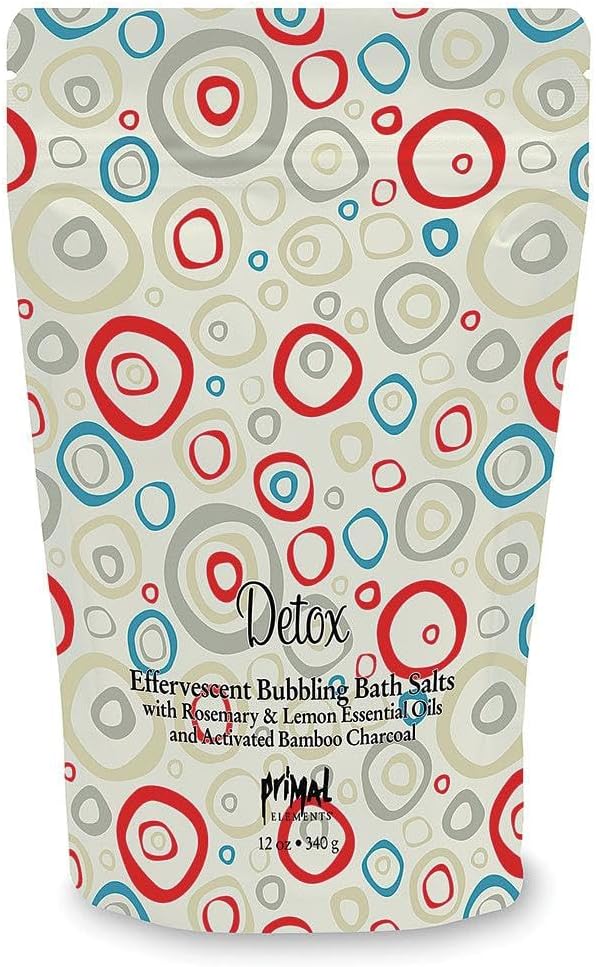 Primal Elements Detoxifying Sea Salt Soak, Bubbling Aromatherapy Salts, Bamboo Charcoal & Essential Oils, Detox, 12 oz Resealable Bag