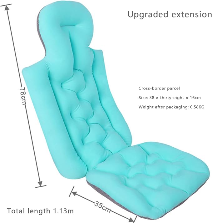 Full Body Bath Pillow, Bath Pillows for Tub, Tub Pillow for Bath Head and Neck Support Ergonomic Quick Dry Headrest Cushion Bath Accessories (Blue-93cm*40cm)