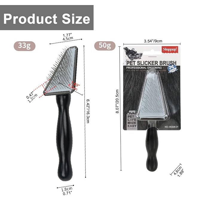 Triangle Pet Slicker Brush for Dogs&Cats Eyes&Face Grooming | 12mm Stainless Steel Pins,Solid Wood Handle,Small Dog Slicker Brush Grooming Tool,Effectively Grooms Hair on Delicate Areas