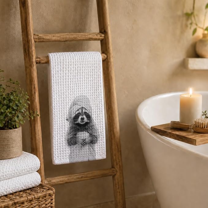 Cute Raccoon Kitchen Towels 1 PCS, Funny Raccoon Hand Towels for Bathroom, Animal Dish Towel Decor, Cute Raccoon Gifts for Women, Pet Owners, Housewarming
