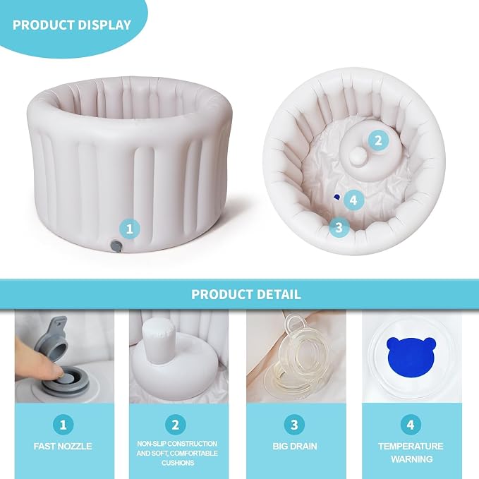 Portable Inflatable Baby Bathtub for Babies 6 Months and Up, Foldable Baby Pool with Anti-Slip Base & Soft Support Seat, Ideal for Travel & Household Use