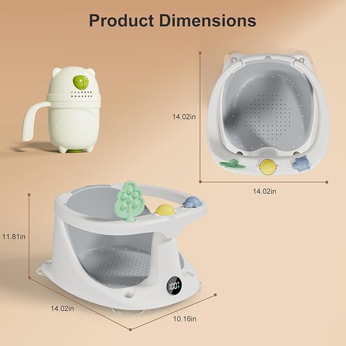 Baby Bath Seat | Bath Seats for Babies Sitting Up with Rinse Cup,Bath Seats for Babies 6 Months & Up,Non-Slip, Infant Bath Essentials,Gray