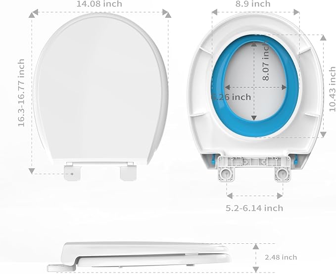 Potty Training Seat for Adults & Kids , 2-in-1 Round Toilet Seat with Toddler Seat, Soft Close Lid & Easy Install , 16.5inch,PP Safe Material,Blue