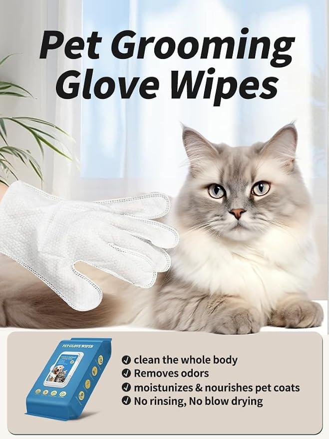 Pet Grooming Glove Wipes(Individually Wrap), Disposable Cleaning Gloves for Dog Bath, Unscented, Deodorant Bath Gloves, No-Rinse, Extra Large, Thickened Wipes for Dog Cat Daily Care, Traveling (6pcs)