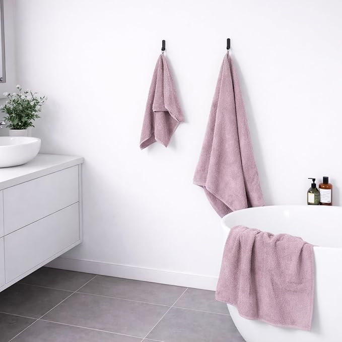 12-Piece Cotton Bath Towel Set with Hanging Loops for Bathroom, Purple | Balanced towel set for family showers, sink-side use, guest baths, and wash-day rotation, OEKO-TEX certified, easy care