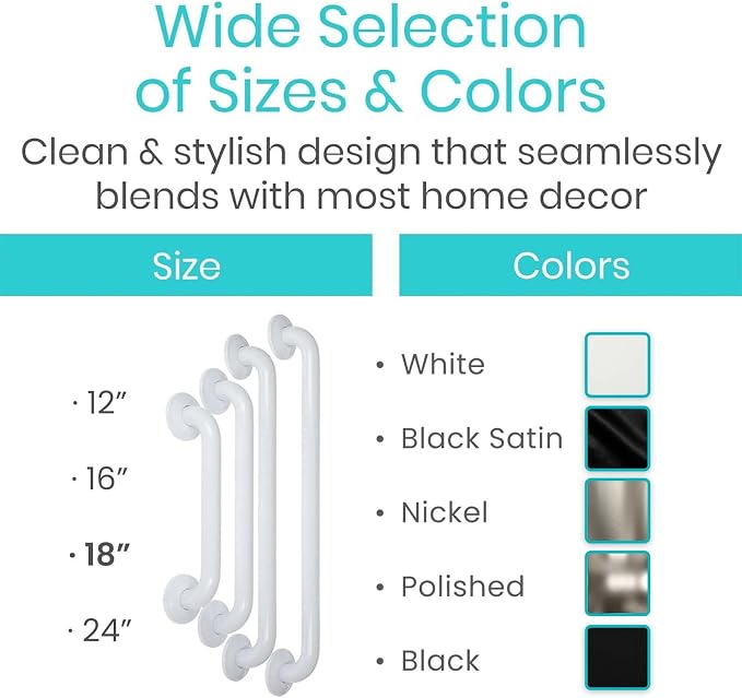 Vive Grab Bar for Showers - Bathroom Antislip Handrail for Seniors, Elderly Assistance Product, Heavy Duty Shower Handles, Handicap Grab Bars, Stainless Steel, Multipurpose, 440 lbs