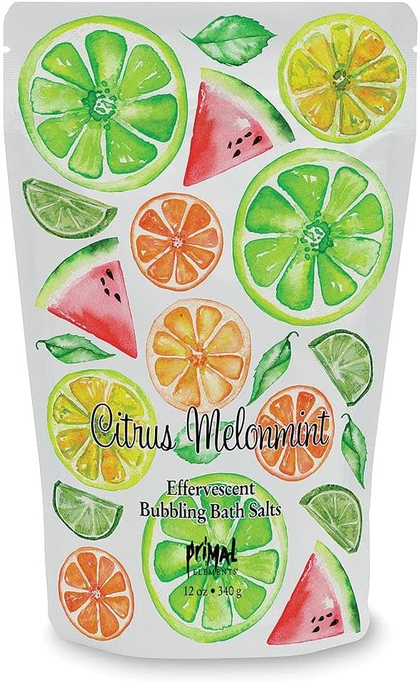 Primal Elements Detoxifying Sea Salt Soak, Bubbling Aromatherapy Salts, Citrus Melonmint, 12 oz Resealable Bag