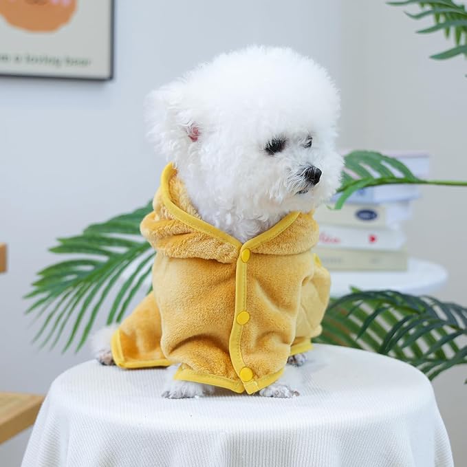 Dog Bathrobe with Hood Super Absorbent Soft Quick Drying Towel Wrap Adjustable Puppy Cat Bath Robe Towel for Cold Weather Beach Pool (Yellow Chicken, Small)