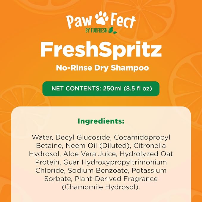 FreshSpritz Waterless Foaming Pet Shampoo with Aloe, No-Rinse Wash for Dogs, Cats & Small Pets - for Odor & Dander, Non-Sticky, Plant-Based Scent, Fast-Drying Grooming Foam - 250ml 8.5 fl oz