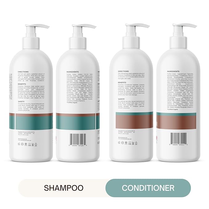 Edenika Botanicals Rosemary Oil Shampoo & Conditioner Set with Biotin & Spirulina for Thinning Hair, Anti-Hair Loss & Strengthening Botanical Formula, Women & Men, Sulfate-Free