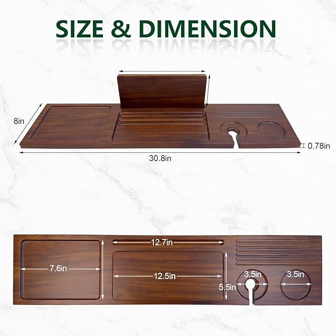 Walnut Bathtub Tray (31"x8"x1"), Luxury Bath Table Tray for Tub Ideal Bathroom Accessories for Women House Warming Gifts