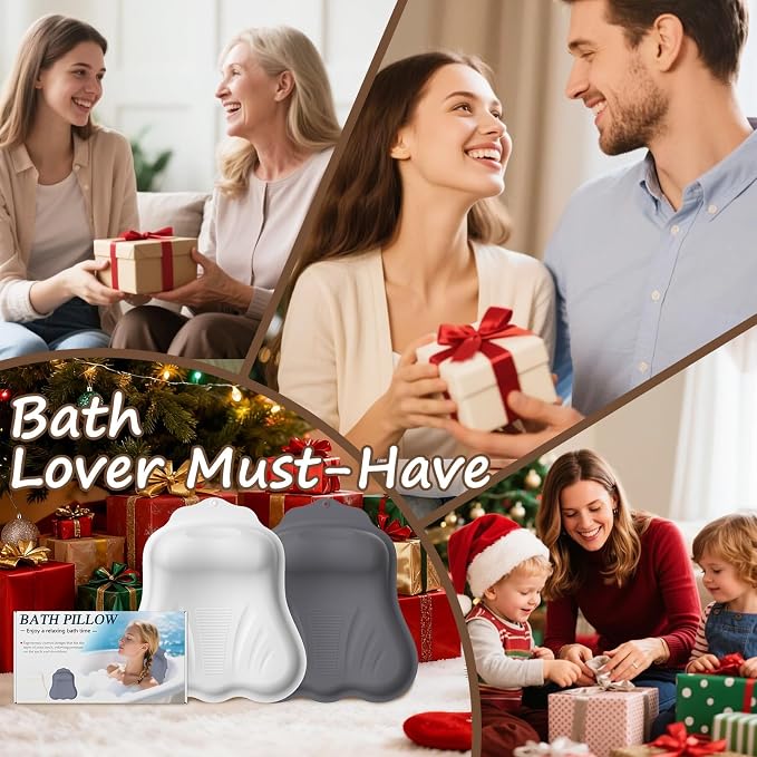 Bath Pillow for Tub, Adjustable Silicone Bathtub Pillows for Head and Neck, 0"β2.3" Neck Support, 34 Suction Cups, Easy to Clean, No Machine Wash Needed (Dark Gray)