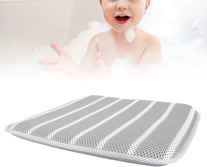 Shower Seats Cushion Soft 4D Mesh Fabric Breathable Shower Chair Pad Gray White Striped for Shower Benches Sitting