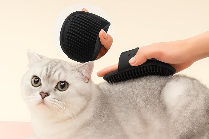 Silicone Pet Grooming Brush for Dogs & Cats – Soft Bath Brush, Gentle Deshedding & Massage Tool, Adjustable Hand Strap, Use Wet or Dry for Short & Long Hair Pets (Black)