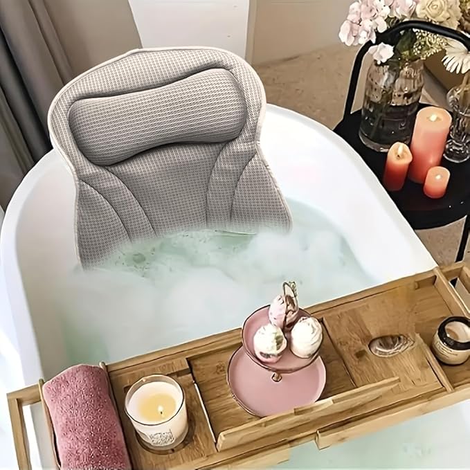 Bath Pillow 4D Bath Tub Pillows for Head Tub Pillow for Bathtub with 6 Non-Slip Suction Cups Bathtub Headrest Cushion Fits All Bathtubs(Color:Grey)