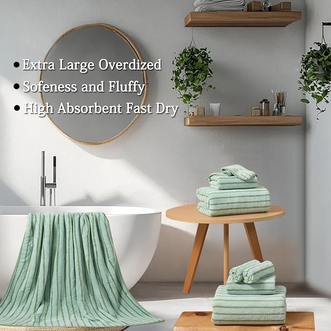 Mistyrose Bath Towels,4 Pack Light Green 35"x70" Large Bath Towels Microfiber Absorbent XL Bath Sheets Super Soft Towels for Bathroom Quick Dry Oversized Shower Towels for Family Hotel Spa Gym