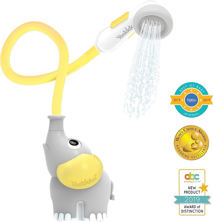Yookidoo Baby Bath Shower Head - Elephant Water Pump and Trunk Spout Sprayer - One Handed Flow Control for Newborn Babies in Tub Or Sink (Yellow)