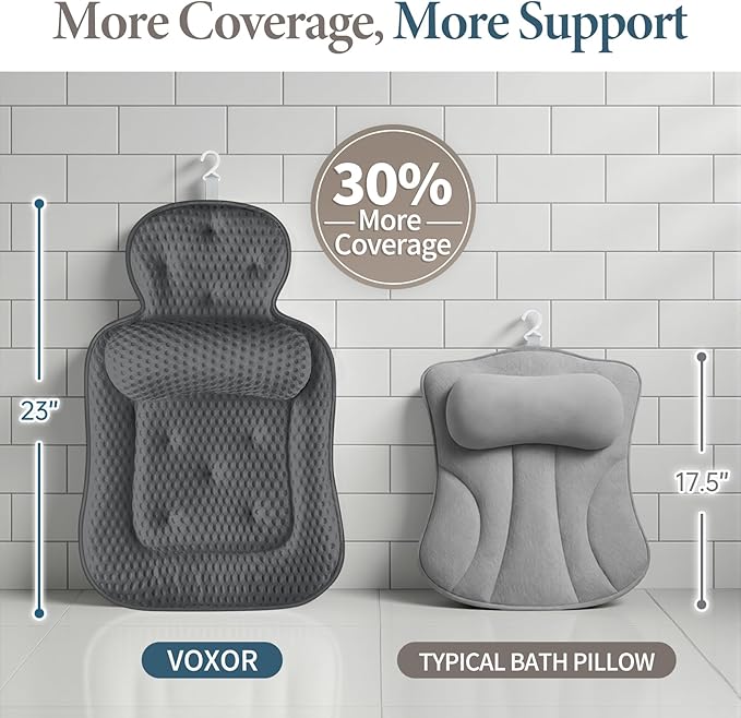 Bath Pillows for Tub, Skin Friendly Bathtub Cushion for Head and Neck with Soft 5D Mesh Fabric and 54 Non-Slip Suction Cups, Relaxing Tub and Shower Accessories Spa Gift (Dark Gray, Standard)