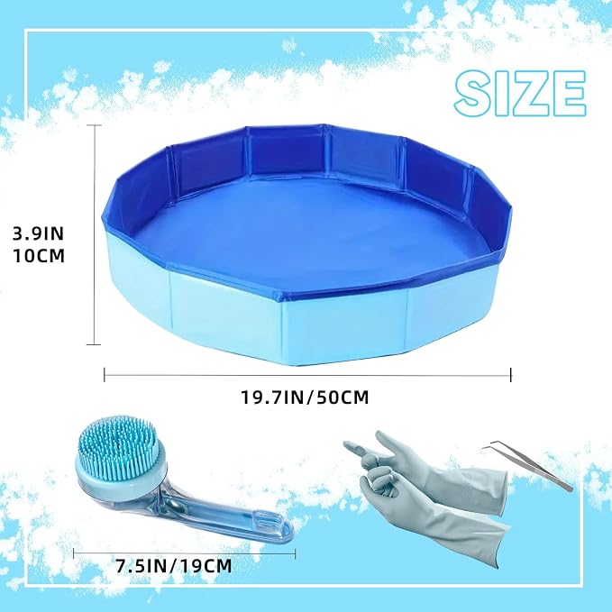 Foldable Bearded Dragon Pool Bathtub, Reptile Bath Pool Bearded Dragon Swimming Pool with Brush Gloves Reptile Accessories Swimming Pool for Turtle Lizard Small Pets