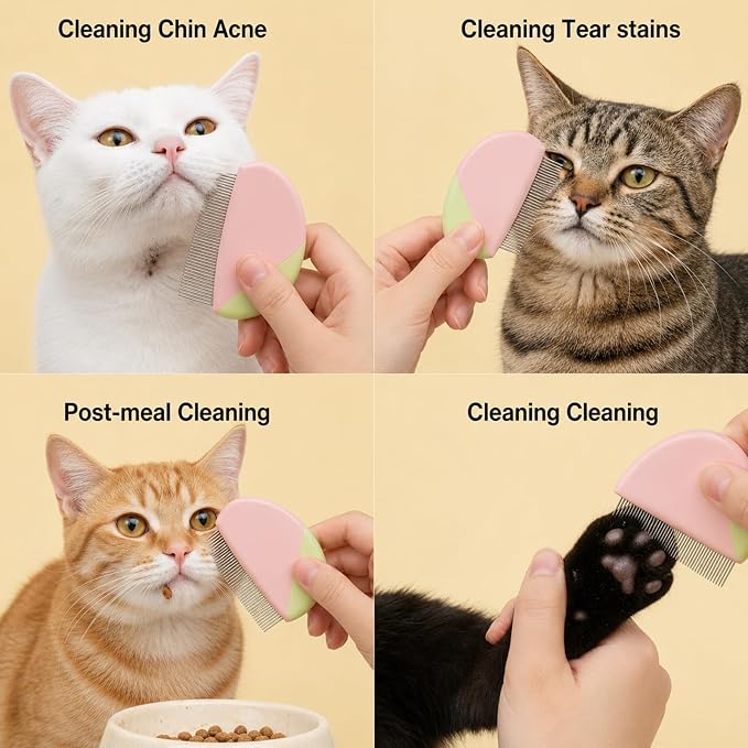 Professional Eye Comb for Pets Stainless Steel Dog Eye Comb Gentle Facial Combs for Dogs & Cats Stress-Free Tear Stain Dirt and Debris Remover Comfortable Grip for Daily Pet Grooming