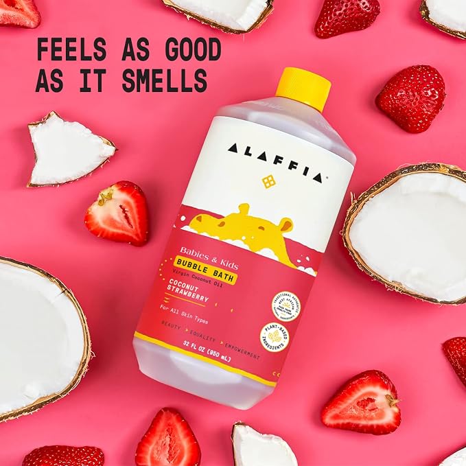 Alaffia Bubble Bath for Babies & Kids, Coconut Strawberry 2-Pack – Long-Lasting, Moisture-Rich Bubbles with Coconut Oil, 32 Fl Oz Ea