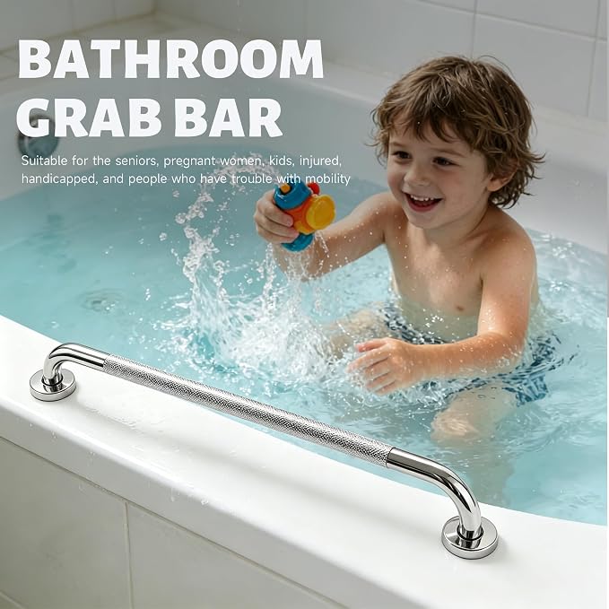 48 Inch Shower Grab Bar 1.25" Dia, 2 Pack Chrome Anti Slip Bathroom Grab Bar, 304 Stainless Steel Knurled Handicap Grab Bars, Safety Support Handrail,Bath Shower Handle for Elderly Injury Senior