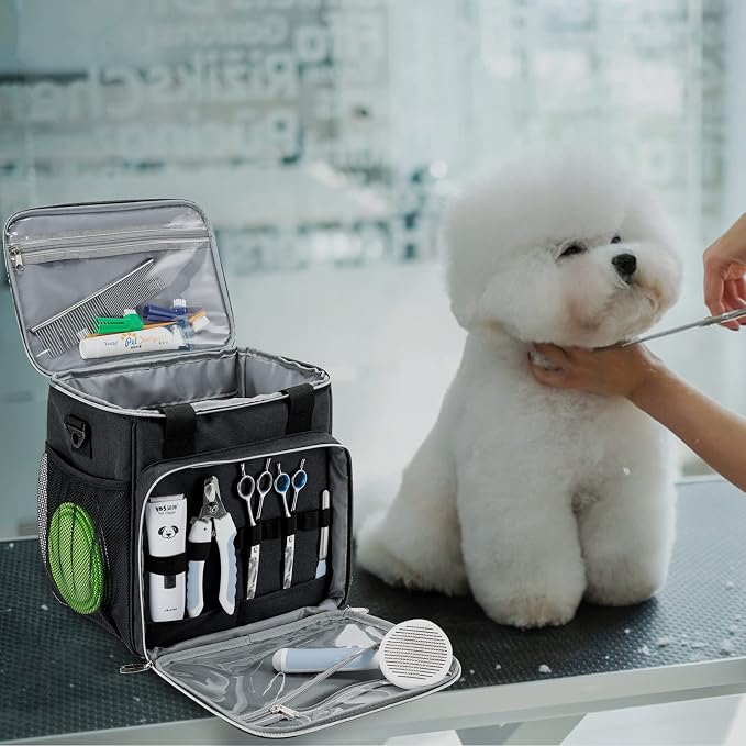 Pet Grooming Bag, Dog Grooming Supplies Organizer Tote Bag, Perfect for Pet Grooming Tool Kit Accessories-Black
