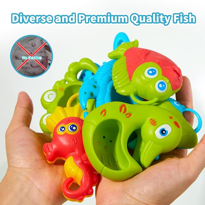 Toddler Bath Toys for Kids Ages 1-3, Mold Free Bathtub Pool Water Table Toys with Pole Rod Net & Plastic Floating Fishes, Outdoor Water Toys for Kids Toddlers Birthday Gifts Aged 2-4 3-5 4-8