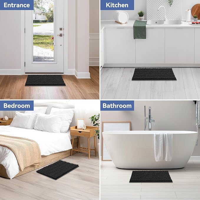 Bcoimo 24"×17" Chenille Bath Mat – Non-Slip with Backing Bath Rug Ultra-Absorbent and Machine Washable Bathroom Mat Quick-Dry Design. Ideal for Bathroom and Tub Areas