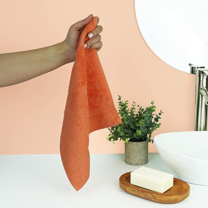 Chakir Turkish Linens Personalized 3 Piece Towel Set, 100% Cotton Luxury Turkish Towels for Bathroom, Soft Absorbent Towel Set with Bath Towel Hand Towel and Washcloth, Coral