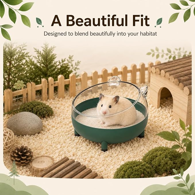 Meow&Woof Hamster Sand Bath Container, Large Sandbox Toilet Gerbil Batheoom, Tiny Chinchilla Dust Bathtub Sand Bath Box for Hamster Cage Accessories 5.2 Inch-Dark Green