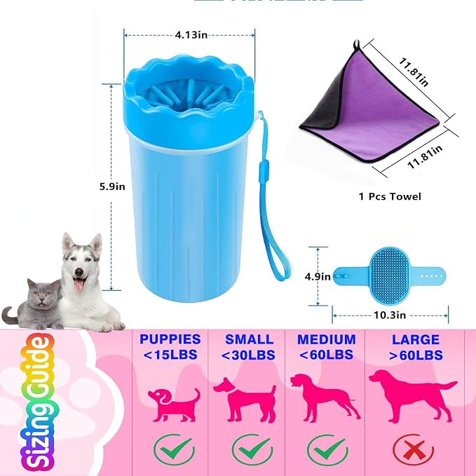 Dog Paw Cleaner,Paw Cleaner for Dog,Pets Foot wash Cup-Dog wash paw Cup-Pet Foot Cleaner for Small Medium Breed Dogs/Cats Pet Clean Paws Miracle Tool(with 1 Towel& 1Brush)