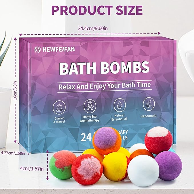 Bath Bombs Birthday Gifts for Women & Men Set - 24 Pack Self Care | Handmade Natural Organic Bath Bomb with Shea Butter, Halloween Boo Basket Stuffers, Christmas Stocking Stuffers, Spa Relaxing