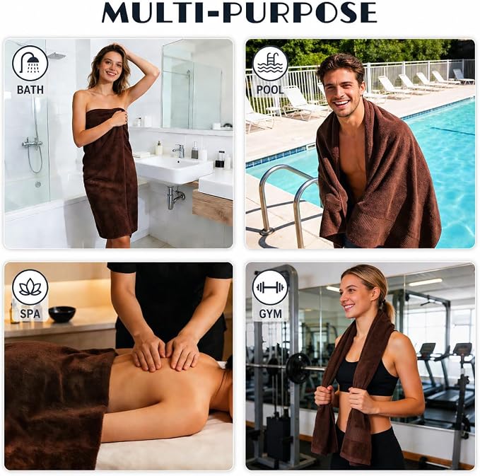 SEISSO Bath Towels Set Extra Large 63 x 35 in, Oversized Bath Sheets 70% Polyester 30% Viscose Fiber from Bamboo, Ultra Soft Absorbent Quick Dry Shower Towel for Bathroom Hotel Pool SPA Gym, 2 Pack